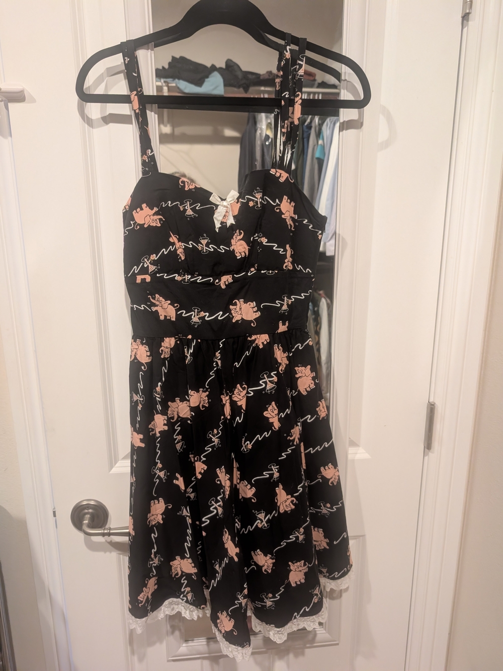 Golightly-Pink Elephant/Black and Blush Floral Fit-and-Flare Dress